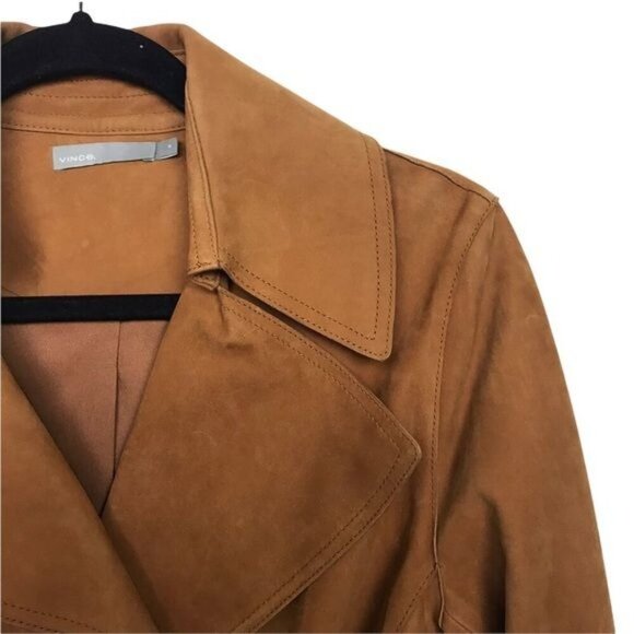 Vince Tan Suede Leather Belted Trench Coat Medium - Picture 9 of 16